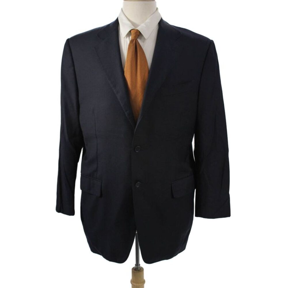 Trussini Mens Dark Blue 2 Piece Suit Jacket Collared Button Classic Size 52